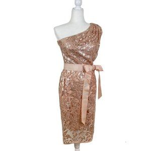 Tadashi Shoji Sequin One Shoulder Above Knee Dress Waist Tie Size 6 Small-Med